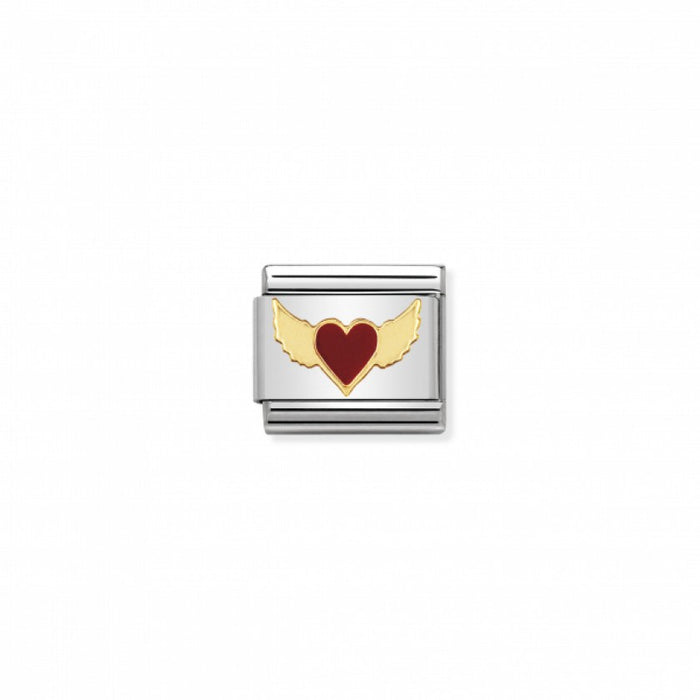 Nomination Gold and Enamel Red Flying Heart Charm