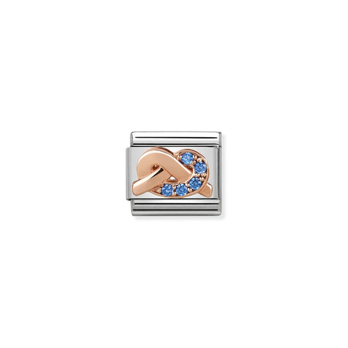 Nomination Classic Link Symbols 9K Rose Gold and Cubic Zirconia Light Blue Knot Charm