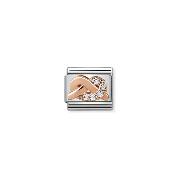Nomination Classic Link Symbols 9K Rose Gold and Cubic Zirconia White Knot Charm