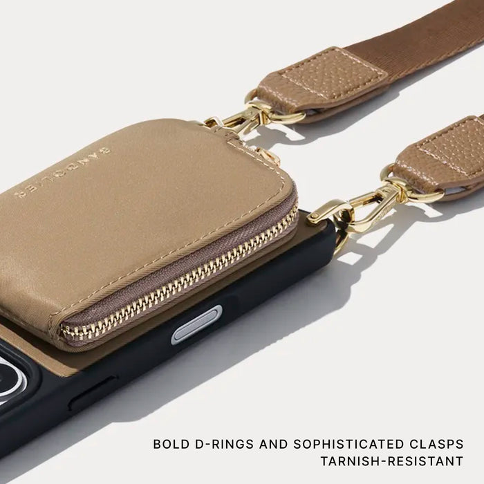 Nova Nylon Magnet Wallet Crossbody Phone Case Pouch Set - Taupe/Gold