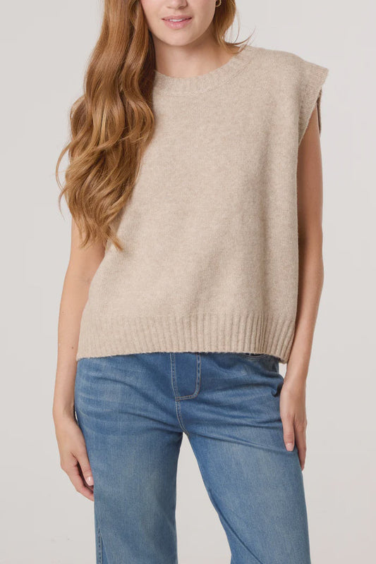 Open Back Knitted Vest - Beige Melange