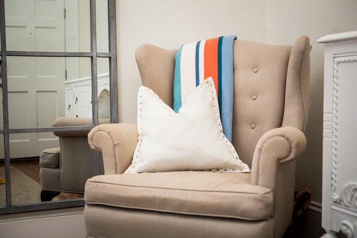 Orange, Teal & White Striped Organic Cotton Throw Blanket- Supports USA Domestic Violence Victims