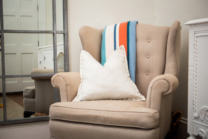 Orange, Teal & White Striped Organic Cotton Throw Blanket- Supports USA Domestic Violence Victims