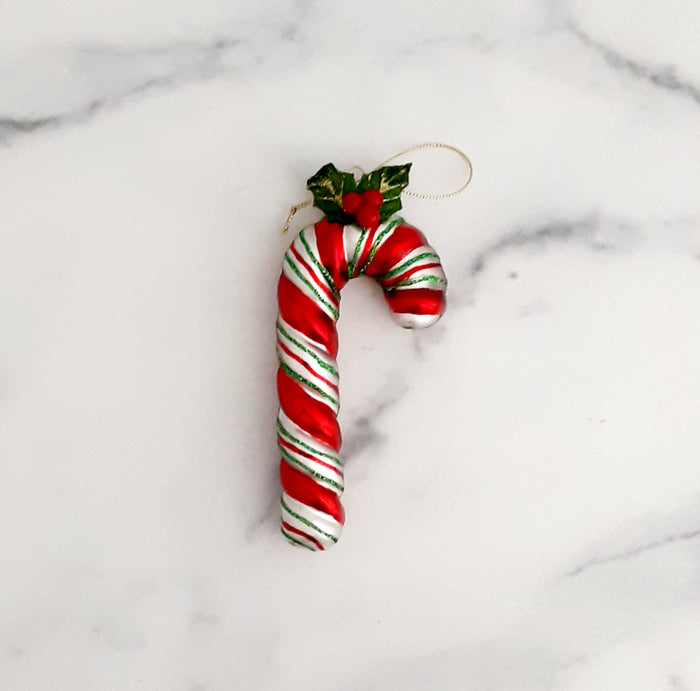 Ornament Glass Striped Candy Cane 6"