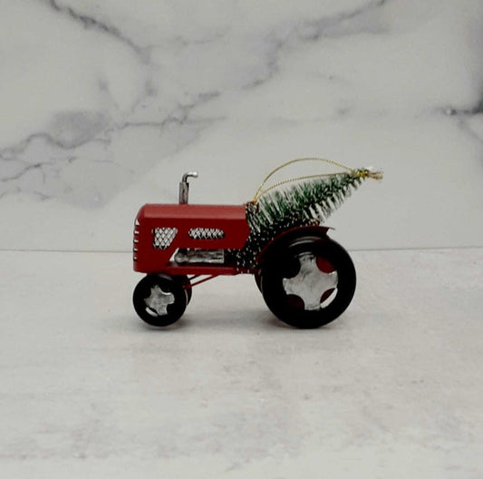 Ornament Red Tractor w/Tree