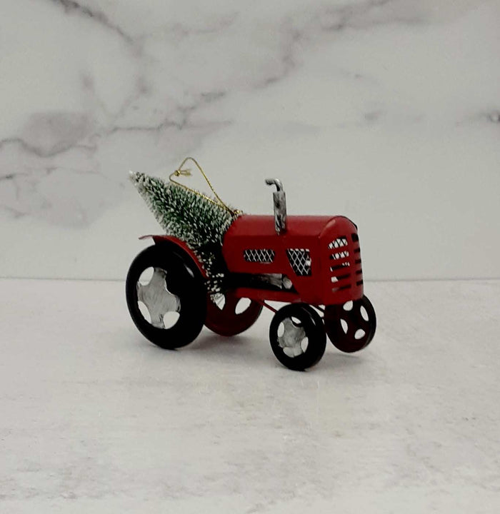 Ornament Red Tractor w/Tree