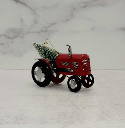 Ornament Red Tractor w/Tree