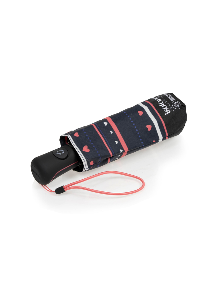 Parapluie Mini Auto Rayure Petit Cœur Marine