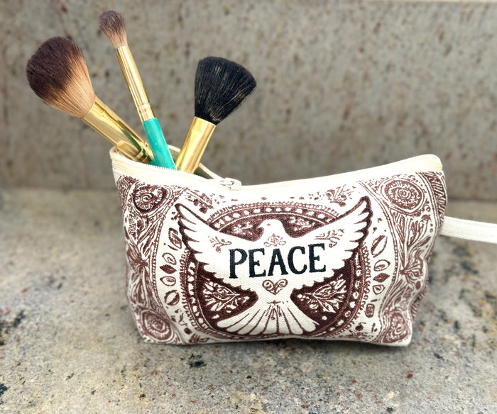 Peace Dove Boho Cosmetic Brush Bag - Handmade by Survivors