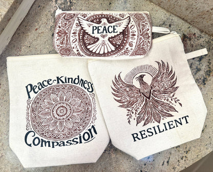 Peace Dove Boho Cosmetic Brush Bag - Handmade by Survivors