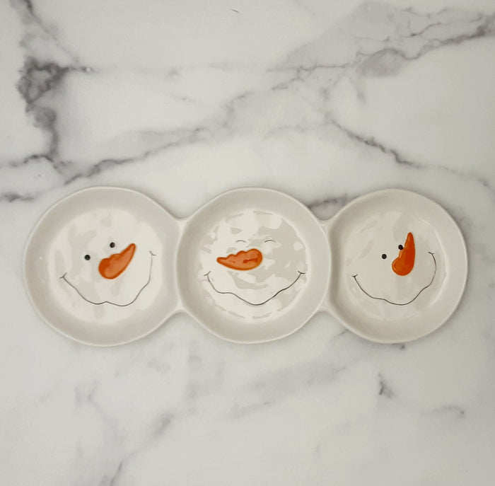 Plate Divided w/Snowman Face Ceramic
