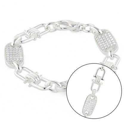Plattenarmband 10mm breit - iced out - 925er Silber