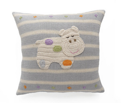Polka Dot Hippo Striped Grey Baby Pillow, Handmade, Fair Trade - Give Back Goods
