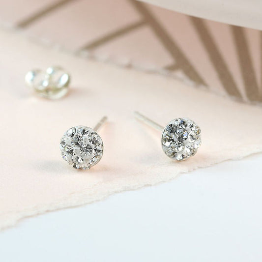 POM Sterling Silver Clear Shamballa Stud Earrings
