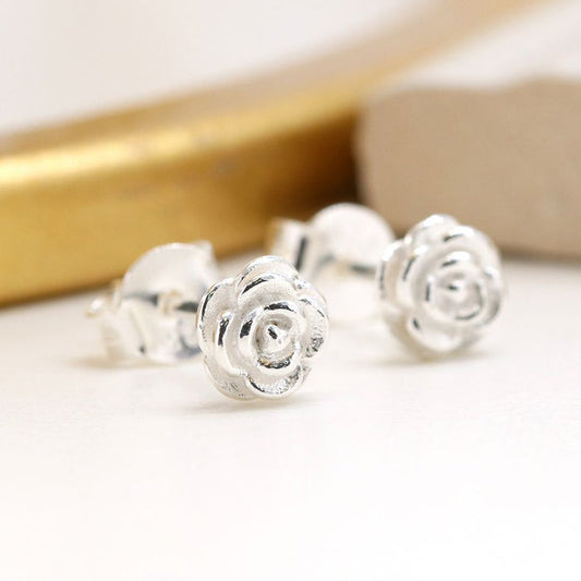 POM Sterling Silver Rose Earrings