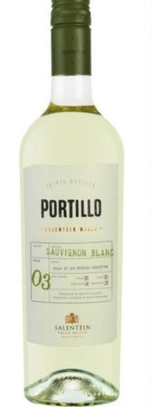 Bottle of Portillo Sauvignon Blanc wine on a white background
