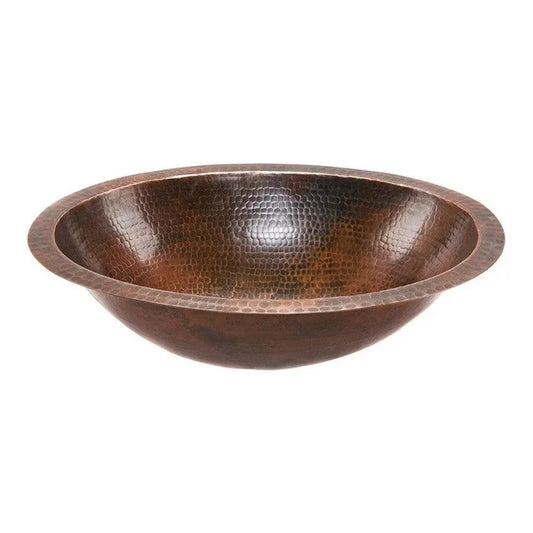 Premier Copper 19 in. Oval Under Counter Hammered Copper Bathroom Sink (LO19FDB) main image.