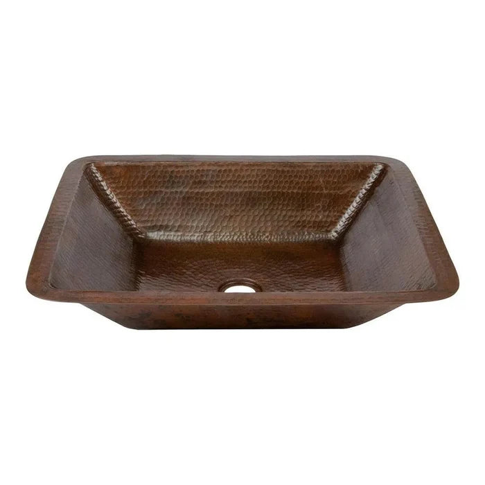 Premier Copper 19 in. Rectangle Under Counter Hammered Copper Bathroom Sink (LREC19DB) main image.