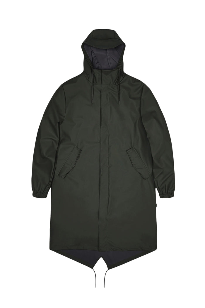 Rains Long Fishtail Parka Jacket - Green