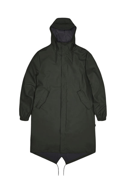 Rains Long Fishtail Parka Jacket - Green