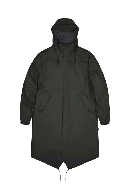Rains Long Fishtail Parka Jacket - Green