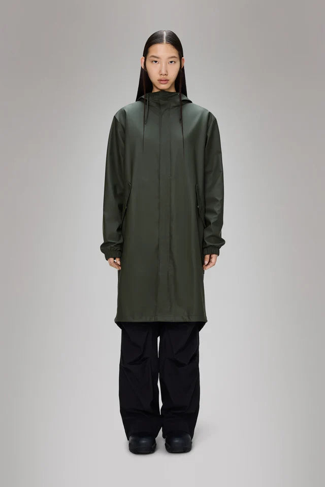 Rains Long Fishtail Parka Jacket - Green