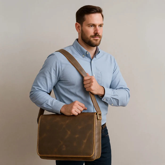 Ranger Buffalo Leather Crossbody Laptop Messenger Bag (Brown, 16 inch)