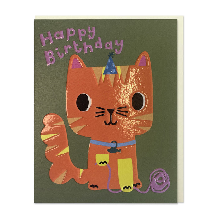 Raspberry Blossom Birthday Cat Greetings Card
