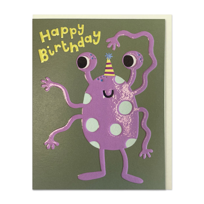 Raspberry Blossom Birthday Monster Greetings Card