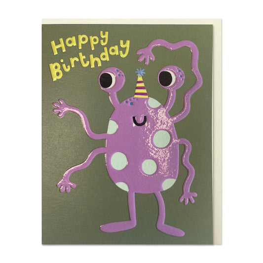 Raspberry Blossom Birthday Monster Greetings Card