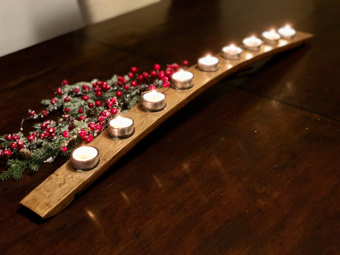 Reclaimed Vino Barrel Candelabra or Menorah - (9 or 12 candles)- Save our Landfills!