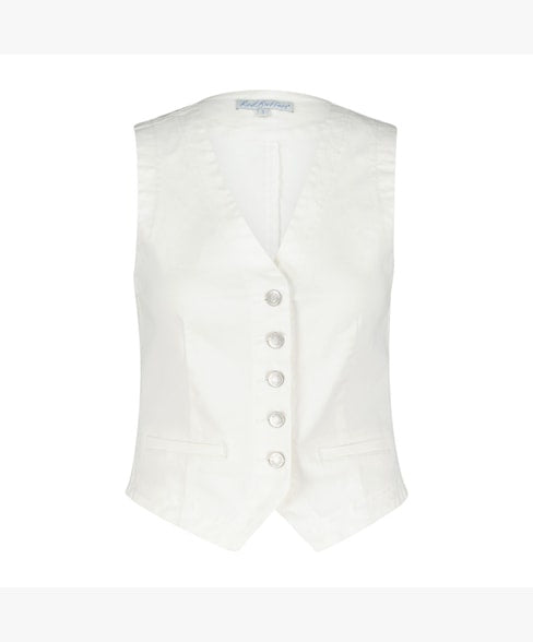 Red Button Denim Waistcoat - Off White
