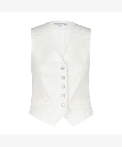 Red Button Denim Waistcoat - Off White