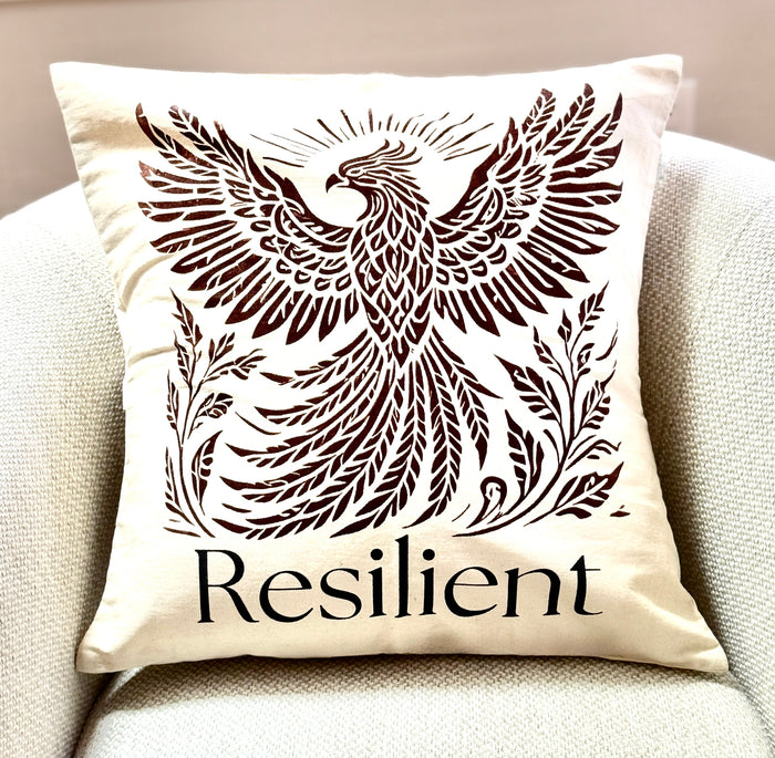 Rising Phoenix Throw Pillow, Cotton Canvas,  20 x 20 - Handmade by Survivors