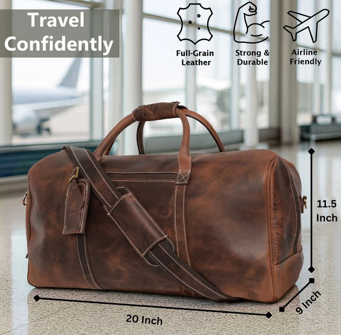 Sasha Carry On Leather Duffle Bag (Walnut Brown)