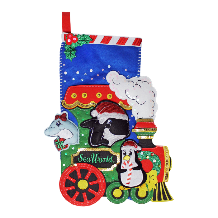 SeaWorld Christmas Animal Train Felt Stocking 18"
