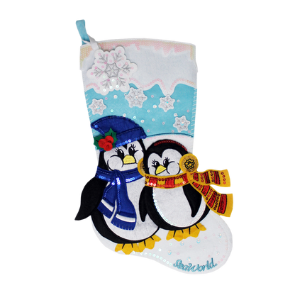 SeaWorld Christmas Penguins Felt Stocking 18"