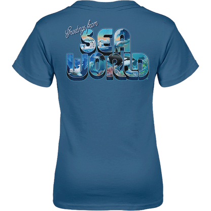 SeaWorld Greetings From Orlando Blue Youth Boy Tee back