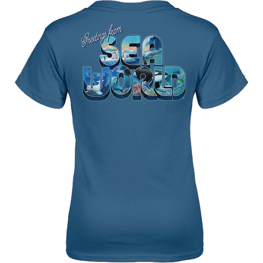 SeaWorld Greetings From San Antonio Blue Youth Boy Tee back