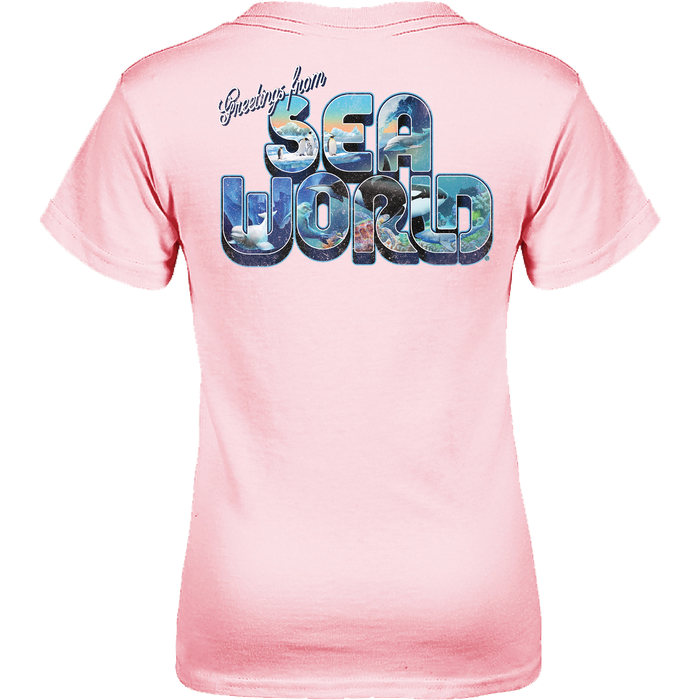 SeaWorld Greetings From San Antonio Pink Youth Girl Tee back