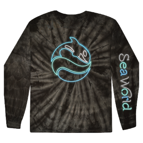 SeaWorld Neon Sign Black Tie-Dye Long Sleeve Tee Adult