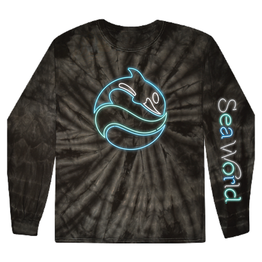 SeaWorld Neon Sign Black Tie-Dye Long Sleeve Tee Adult