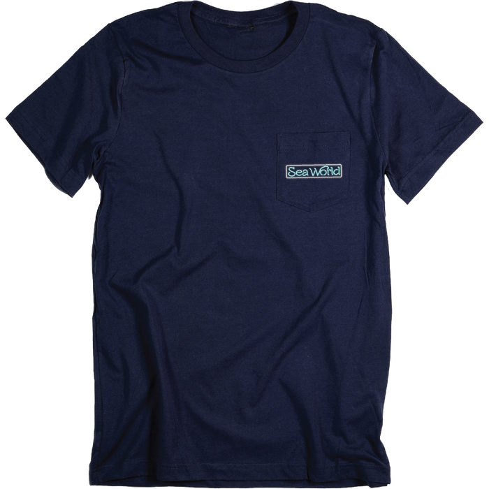 SeaWorld Neon Sign Navy Pocket Tee Adult front