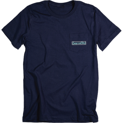 SeaWorld Neon Sign Navy Pocket Tee Adult front