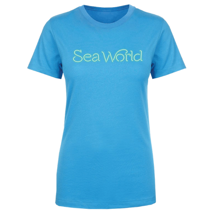 SeaWorld Neon Sign Turquoise Tee Adult front