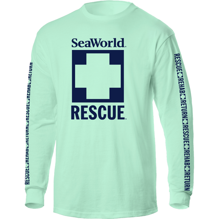 Seaworld Rescue Navy Mint Adult Long Sleeve Tee front