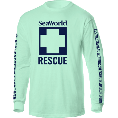 Seaworld Rescue Navy Mint Adult Long Sleeve Tee front