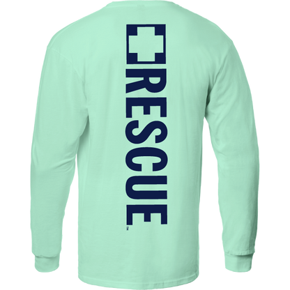 Seaworld Rescue Navy Mint Adult Long Sleeve Tee back