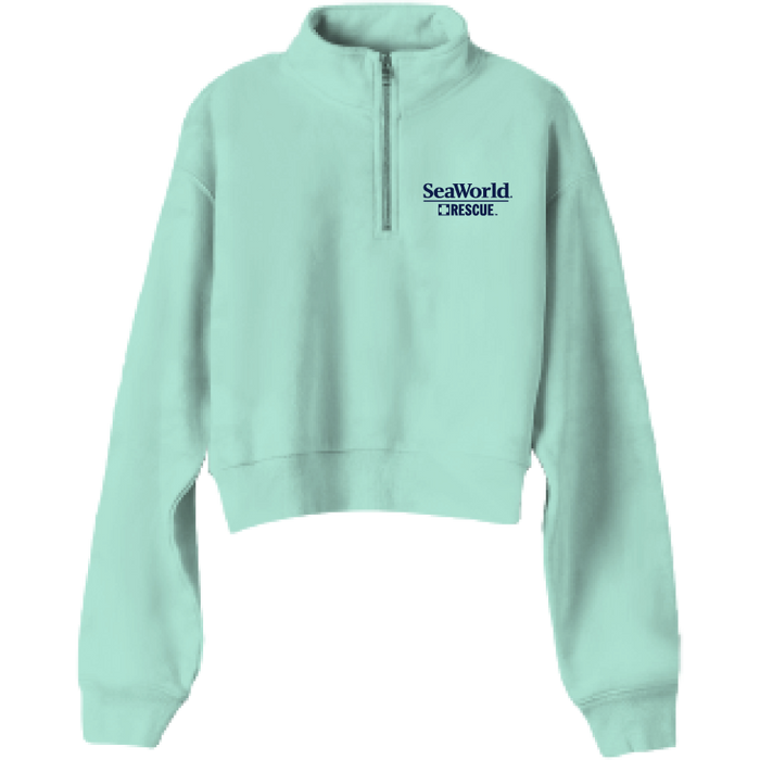 SeaWorld Rescue Navy Mint Junior 1-4 Zip Crop Fleece front