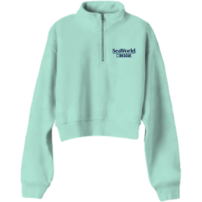 SeaWorld Rescue Navy Mint Junior 1-4 Zip Crop Fleece front